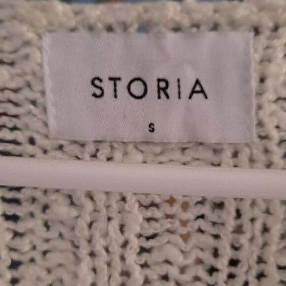Storia Loose Knit Sweater Gray White Striped Small - Picture 7 of 10